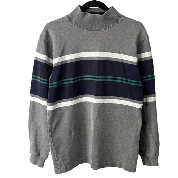 L.L. Bean Other - L.L.Bean Vintage 90’s Rugby Mock-neck Long-sleeve Shirt gray heather stripes